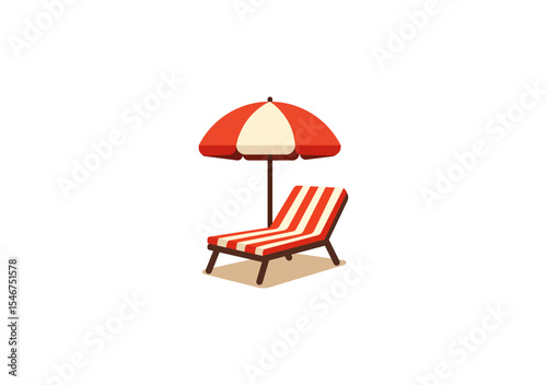 Vector illustration of a cartoon sun lounger with an umbrella