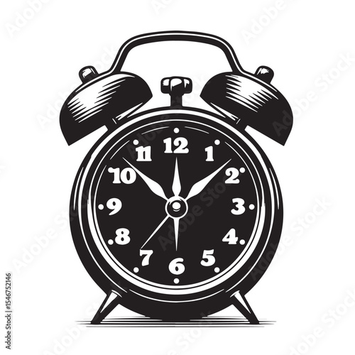 Alarm Clock Vector Illustration, Classic Wake-Up Clock Icon with Bells and Time Concept Design
