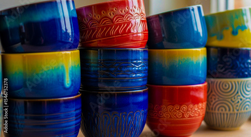 Colorful stack of porcelain cups