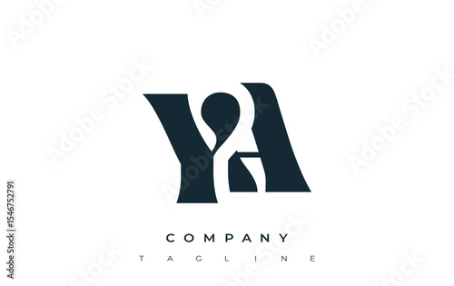 YA Creative Abstract Typography Logo Design. Elegant logo combining bold typography and creative shapes, ideal for branding and identity solutions.