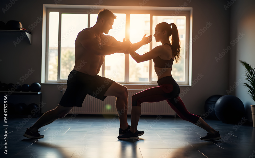 Fototapeta premium Couple Fitness Training at Sunrise in Gym