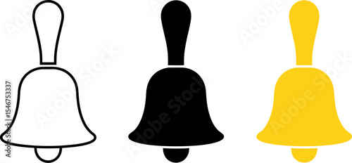 Vector illustration of bell icon set in black outline and yellow for graphic design resources usage editable stock vector