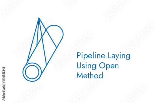 pipeline laying using open trench method vector line art icon. Minimal technical style ideal for engineering, oil & gas, construction presentations, manuals, project reports, web icons.