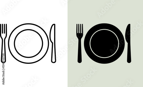 Find restaurant cutlery set plate fork knife icon vector illustration image and design for menu items editable stock vector