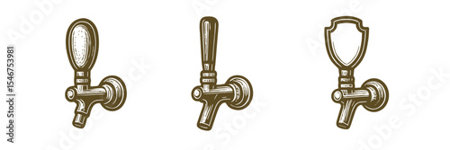 Vintage beer taps in retro style illustration with aged texture 