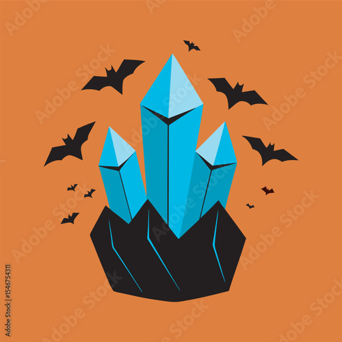 Bat Flock Emerging Crystal Cave Silhouette