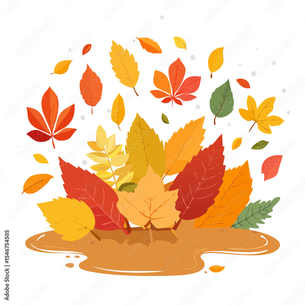 Obraz premium Autumn Leaves Illustration - Colorful Fall Foliage in Pile on Ground