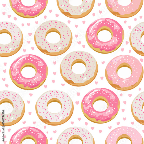 Delicious Donut Pattern with Pink and White Frosting and Colorful Sprinkles
