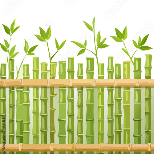 Green Bamboo Fence with Leaves for Garden or Decoration