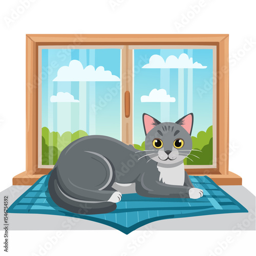 Cozy Cat Nap: A Relaxing Scene of a Cat Lounging by a Window