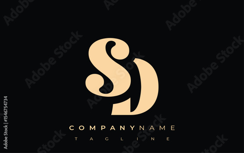 SD Creative Abstract Typography Logo Design. Elegant logo combining bold typography and creative shapes, ideal for branding and identity solutions.