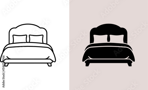 Bed illustration icon vector design template for bedroom furniture and interior design ideas editable stock vector