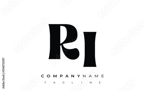 RI Creative Abstract Typography Logo Design. Elegant logo combining bold typography and creative shapes, ideal for branding and identity solutions.