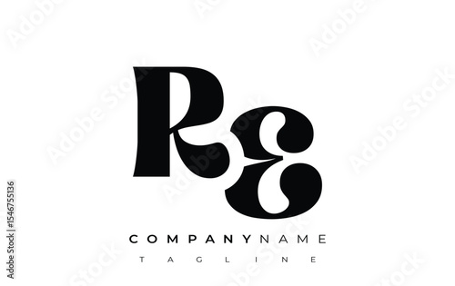 RE Creative Abstract Typography Logo Design. Elegant logo combining bold typography and creative shapes, ideal for branding and identity solutions.