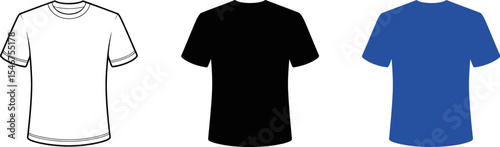 T shirt mockup template blank front back view white black blue for fashion design apparel clothing 100 editable stock vector