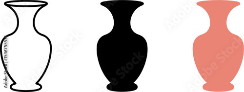 Three vases illustration in outline black and pink color for home decor and art print designs ideas editable stock vector