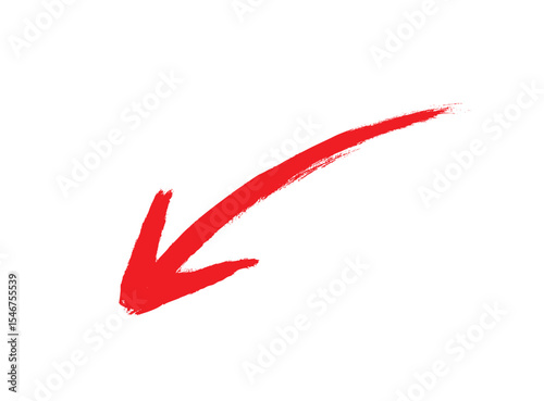 A red arrow marker is isolated on a transparent background. Hand-drawn red arrow icon. 