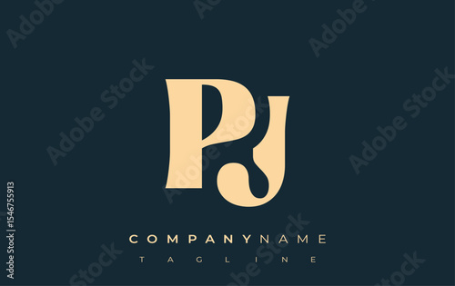PJ Creative Abstract Typography Logo Design. Elegant logo combining bold typography and creative shapes, ideal for branding and identity solutions.