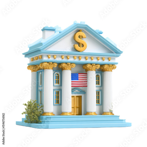 American Bank Building 3D Render cutout transparent background