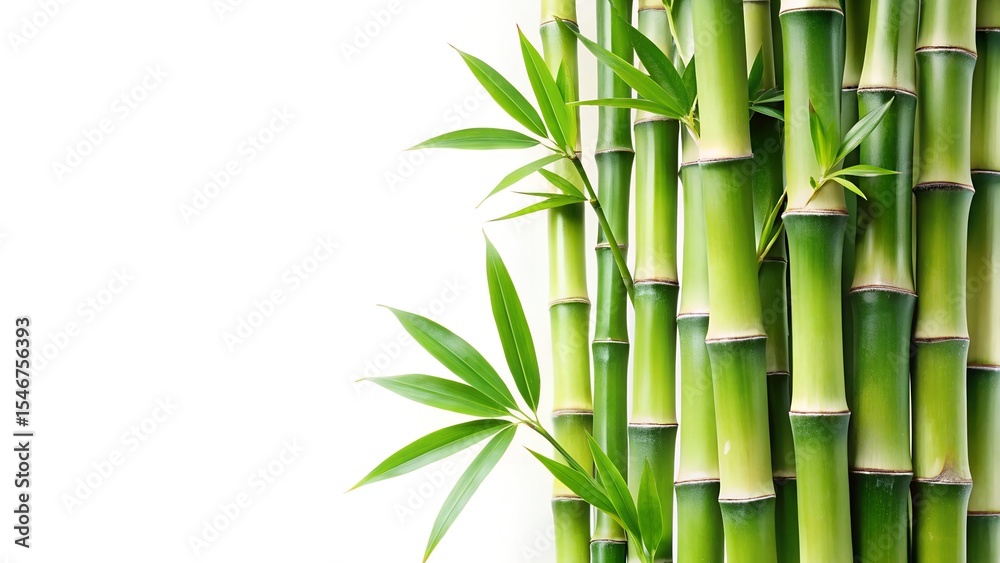 Naklejka premium Bamboo Stalks and Leaves on White Background