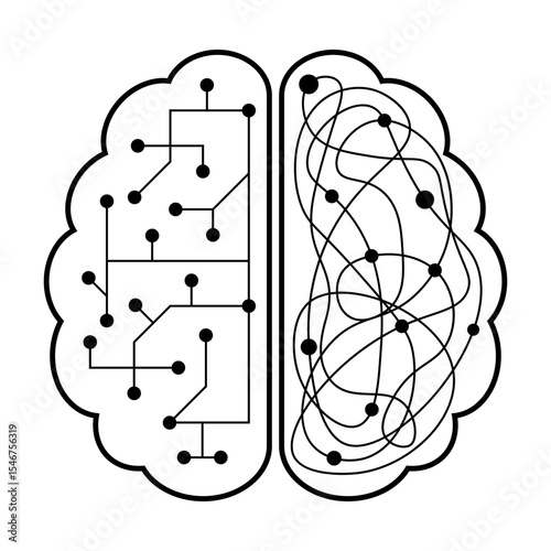Human brain, organized and chaotic intelligence. Mental health. Comparison of goal-oriented and abstract mind. Vector illustrations EPS10