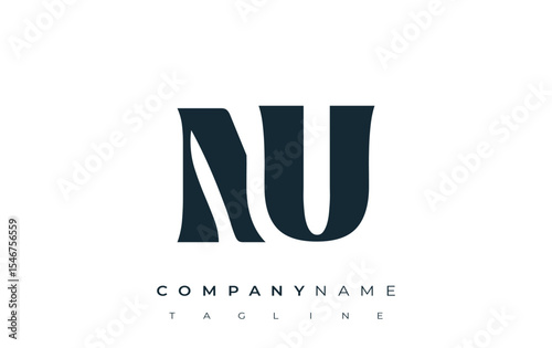 NU Creative Abstract Typography Logo Design. Elegant logo combining bold typography and creative shapes, ideal for branding and identity solutions.