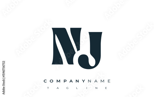 NJ Creative Abstract Typography Logo Design. Elegant logo combining bold typography and creative shapes, ideal for branding and identity solutions.