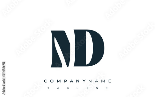 ND Creative Abstract Typography Logo Design. Elegant logo combining bold typography and creative shapes, ideal for branding and identity solutions.