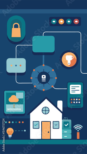 Smart home automation system design illustration displaying internet of things concepts