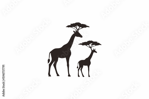 Artistic Giraffe Duo Silhouette with Acacia Tree Design