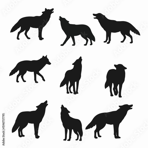 Wolf pack silhouettes animal wildlife mammal