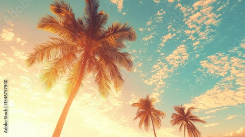 Golden Hour Palm Trees Tropical Sunset Sky, Palm, Sunset