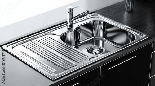 Sleek Modern Stainless Steel Kitchen Sink with Draining Board, kitchen sink, stainless steel sink