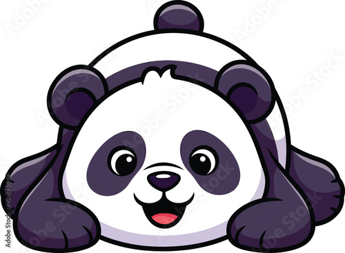 Adorable cartoon panda bear lying down happy expression vector illustration