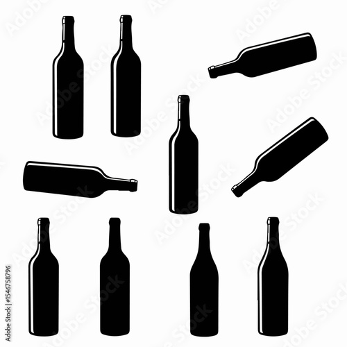 Wine bottles collection silhouettes, dark drink concept