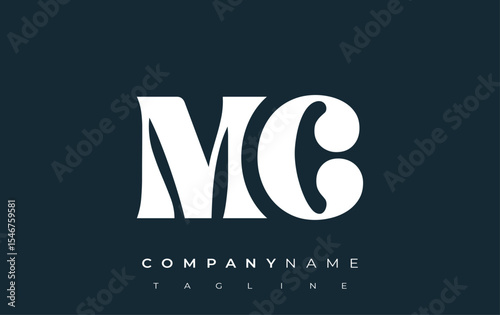 MC Creative Abstract Typography Logo Design. Elegant logo combining bold typography and creative shapes, ideal for branding and identity solutions.