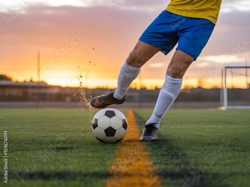 Action Illustration of Soccer Player Kicking Ball on Field