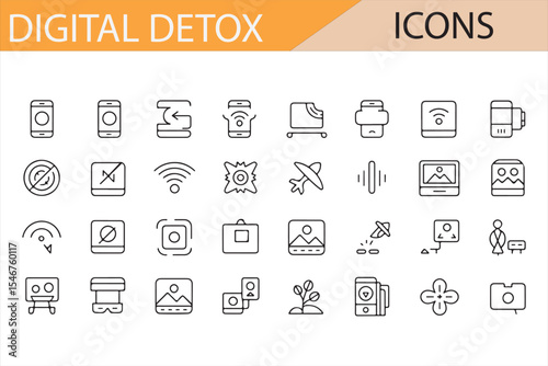 Vector Icons Depicting Digital Detox and Mindful Living

