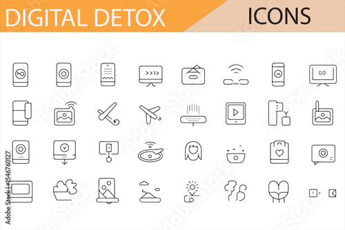 Set of Nature and Tech-Free Icons for Wellness Design