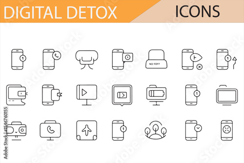 Icon Set for Digital Detox, Relaxation, and Healthy Living
