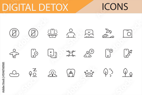 Collection of Wellness and Digital Detox Icons for Design