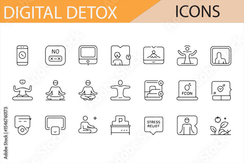 Vector Icons Representing Digital Detox and Screen-Free Activities

