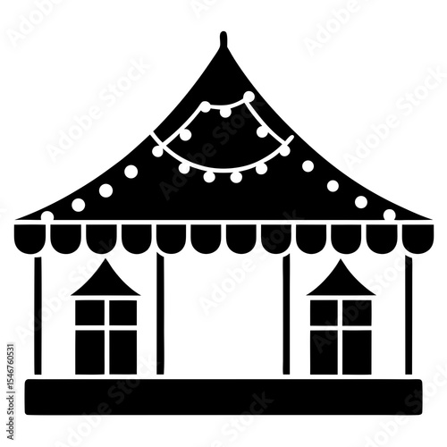 Flat design of Christmas market with lights and stalls