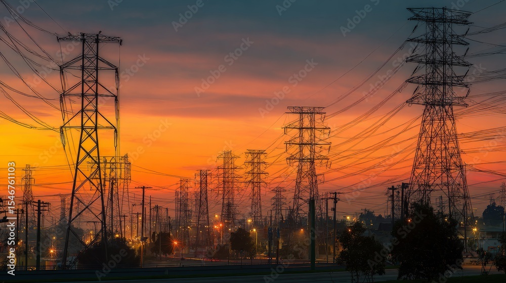 Glowing power lines against a deep blue sky, abstract energy infrastructure with dramatic contrast lighting, symbolizing modern urban vitality.
Glowing power lines against a deep blue sky, abstract energy infrastructure with dramatic contrast lighting, symbolizing modern urban vitality.