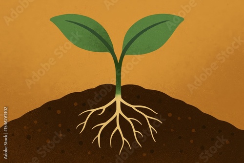 Fresh green sprout in soil illustration