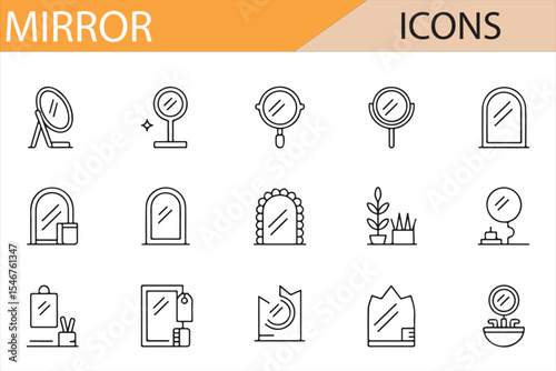 Home Decor and Beauty Mirror Icons in Simple Outline
