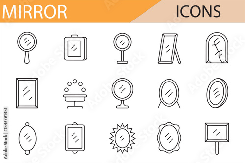 Elegant Line Art Icons of Various Mirror Styles
