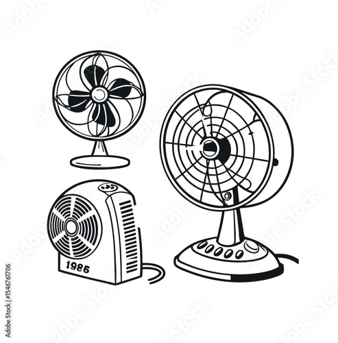  collection of various fan icons and llustration on white backround.