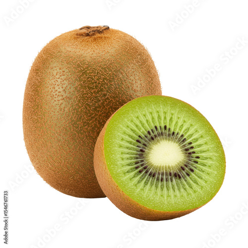 Fresh Ripe Kiwi Fruit with slice isolated, Cutout 