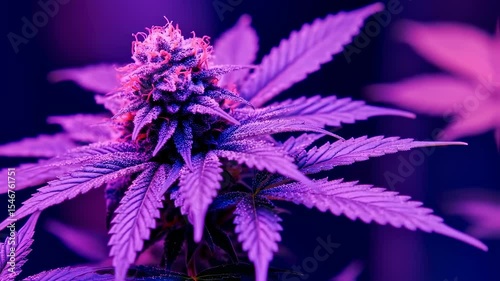 Timelapse of vibrant cannabis plant growth under purple led lighting